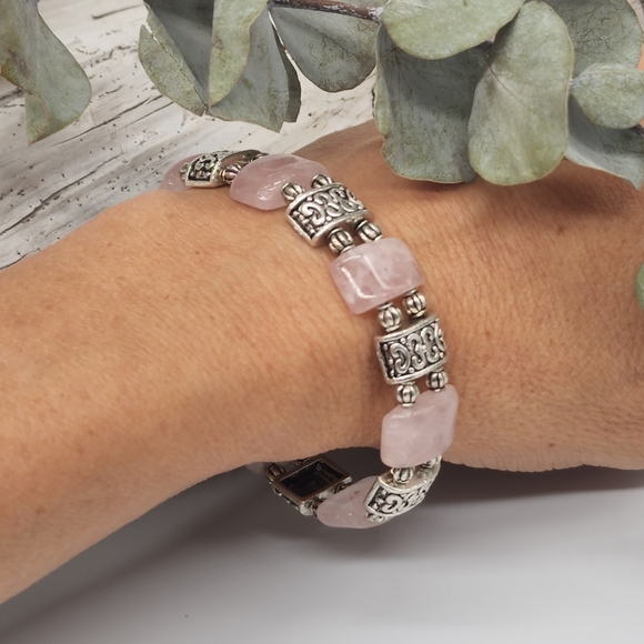 Genuine Rose Quartz Stones Silver plated Bracelet - Picture 8 of 8